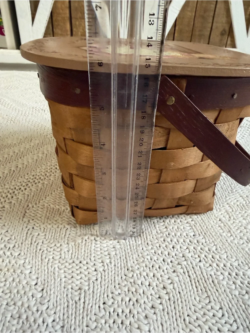 Hand-Painted Beige and Purple Decorative Picnic Basket